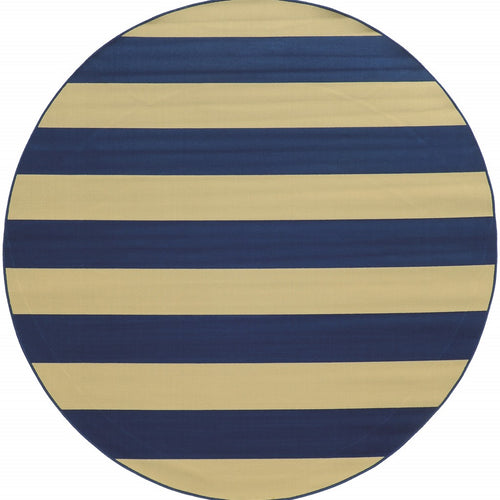 8' x 8' Blue and Ivory Round Indoor Outdoor Area Rug