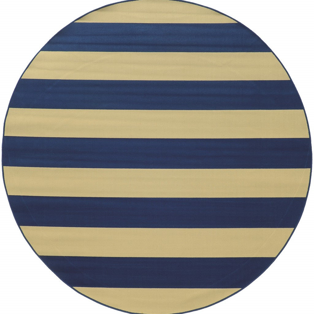 8' x 8' Blue and Ivory Round Indoor Outdoor Area Rug