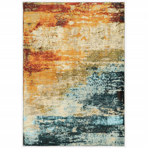 8’X11’ Blue And Red Distressed Area Rug