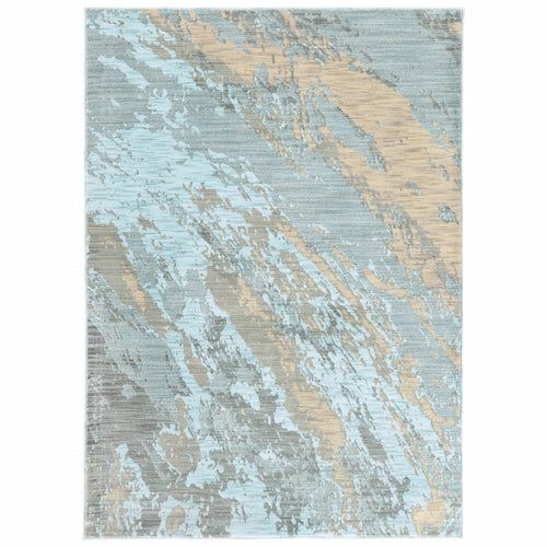 5’X8’ Blue And Gray Abstract Impasto Area Rug