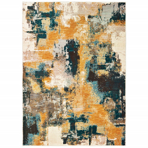 5’X8’ Blue And Gold Abstract Strokes Area Rug