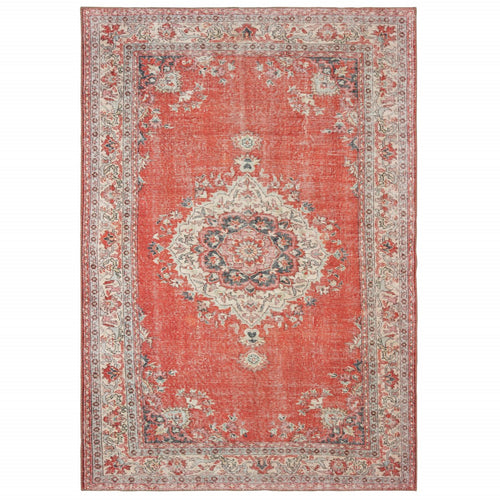 4’X6’ Red And Gray Oriental Area Rug