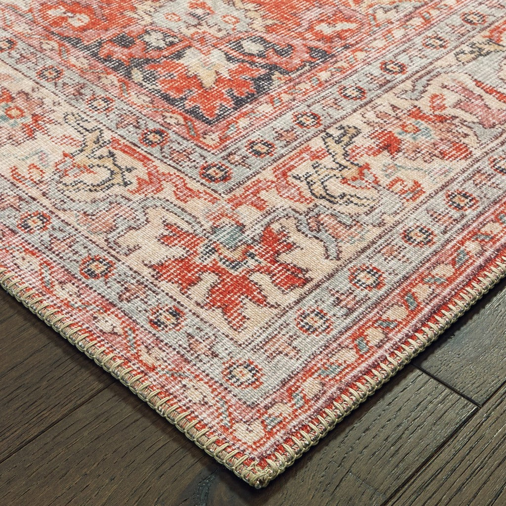 4’X6’ Red And Gray Oriental Area Rug