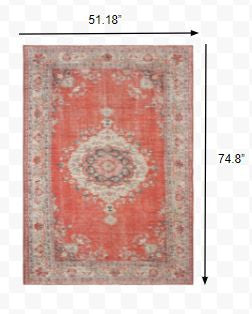 4’X6’ Red And Gray Oriental Area Rug