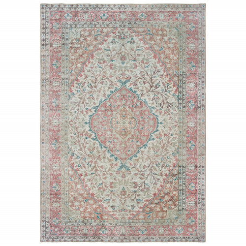 4’X6’ Ivory And Pink Oriental Area Rug