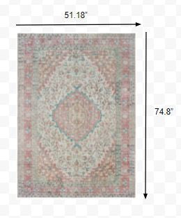 4’X6’ Ivory And Pink Oriental Area Rug