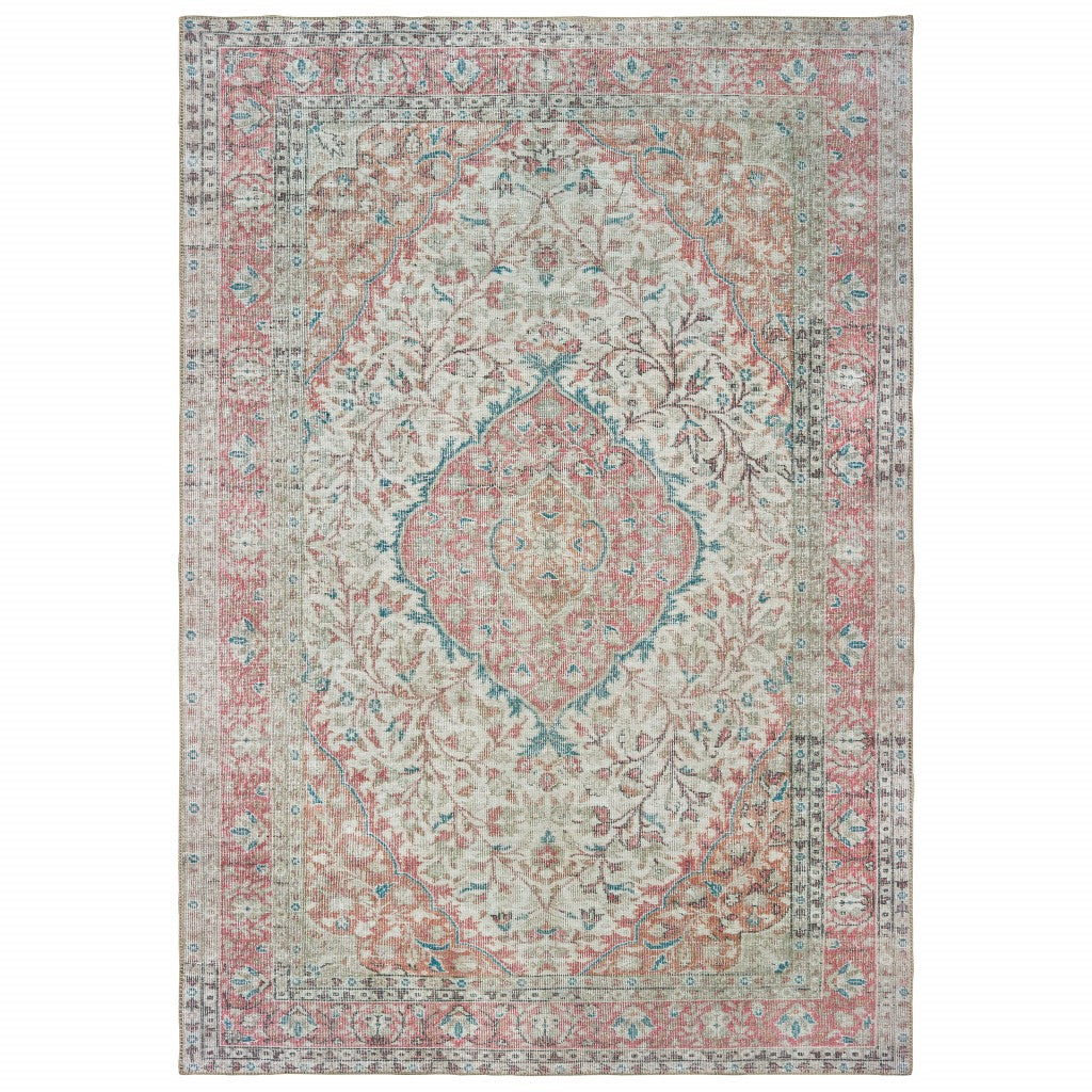 5’X8’ Ivory And Pink Oriental Area Rug