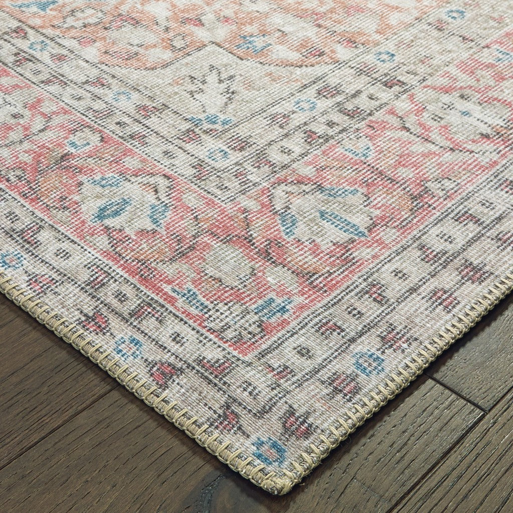 5’X8’ Ivory And Pink Oriental Area Rug