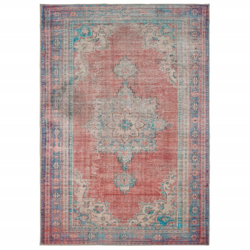 4’X6’ Red And Blue Oriental Area Rug