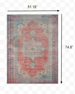 4’X6’ Red And Blue Oriental Area Rug