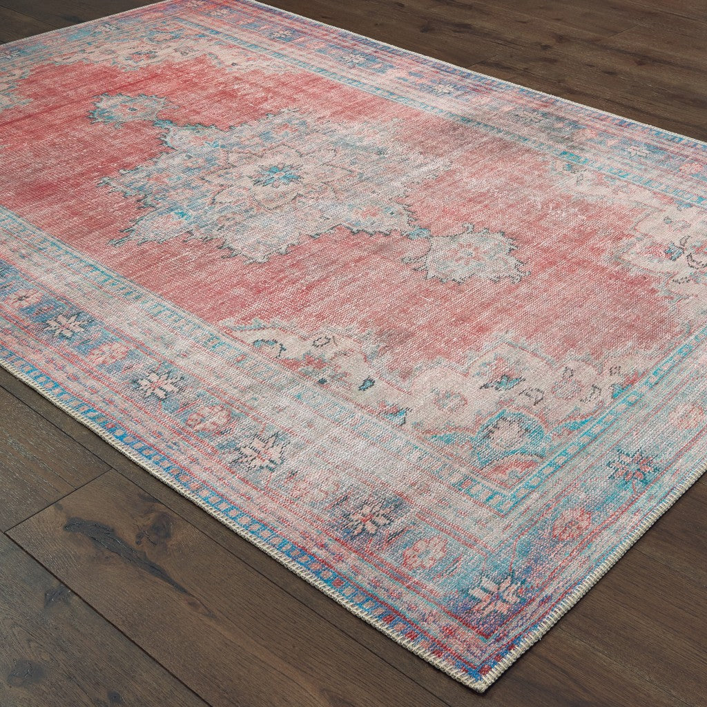 5’X8’ Red And Blue Oriental Area Rug