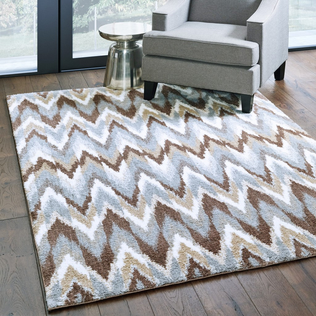 4’X6’ Gray And Taupe Ikat Pattern Area Rug