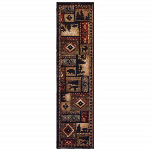 2’X8’ Black And Brown Nature Lodge Runner Rug