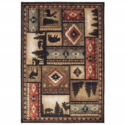 5’X7’ Black And Brown Nature Lodge Area Rug