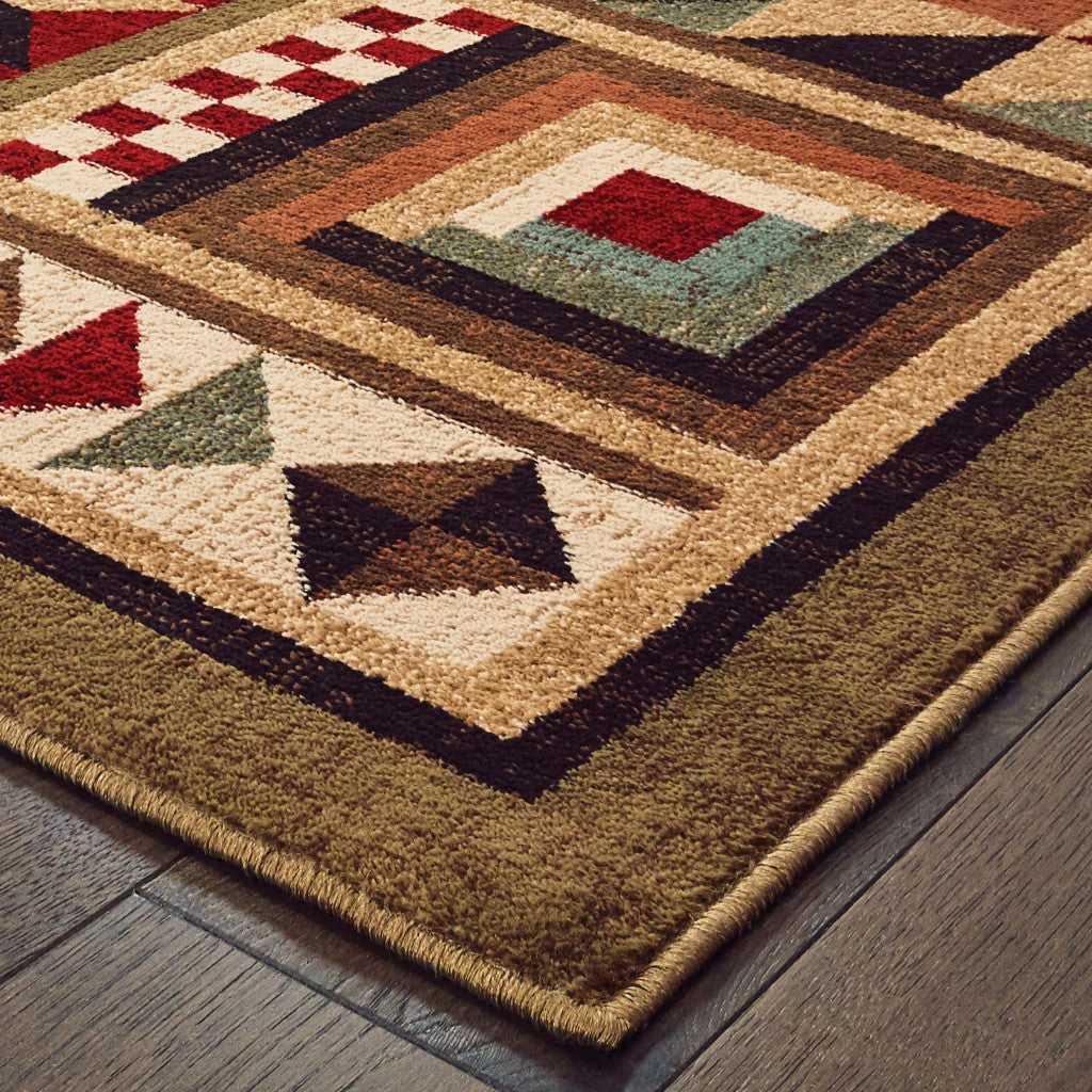 4’X6’ Brown And Red Ikat Patchwork Area Rug