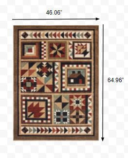 4’X6’ Brown And Red Ikat Patchwork Area Rug