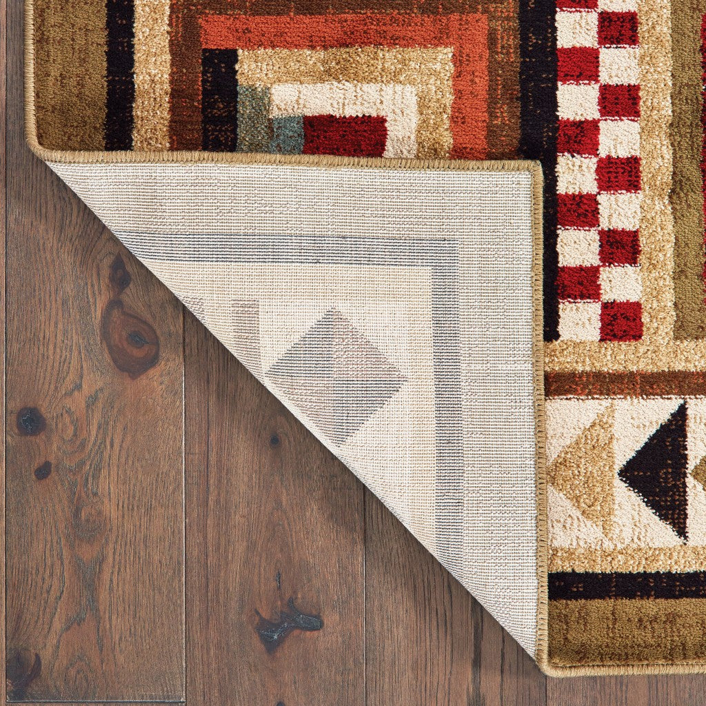 7’X9’ Brown And Red Ikat Patchwork Area Rug