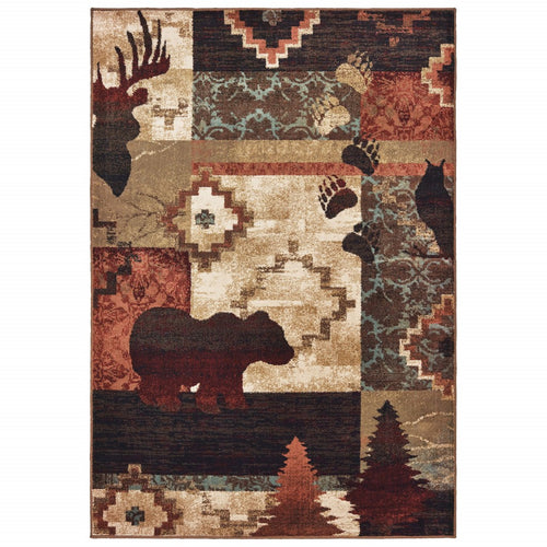 4’X6’ Rustic Brown Animal Lodge Area Rug