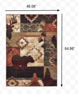 4’X6’ Rustic Brown Animal Lodge Area Rug