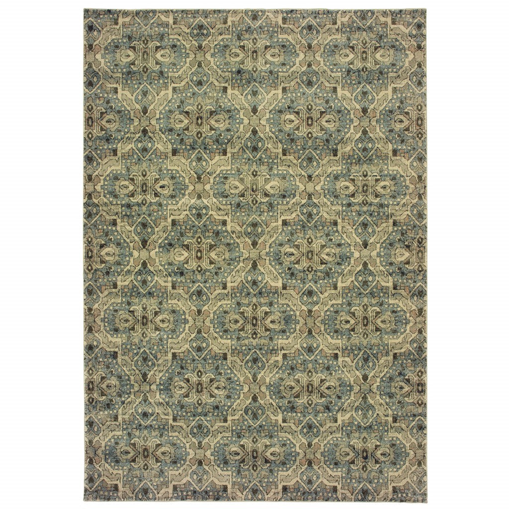 2’X3’ Ivory And Blue Geometric Scatter Rug