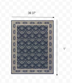 2’X3’ Navy And Gray Floral Ditsy Scatter Rug