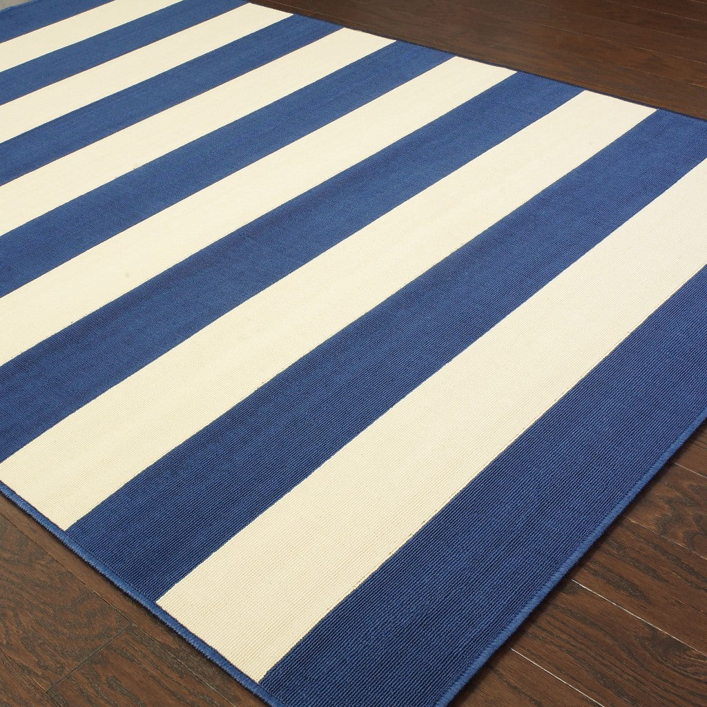 2' X 4' Blue and Ivory Indoor Outdoor Area Rug