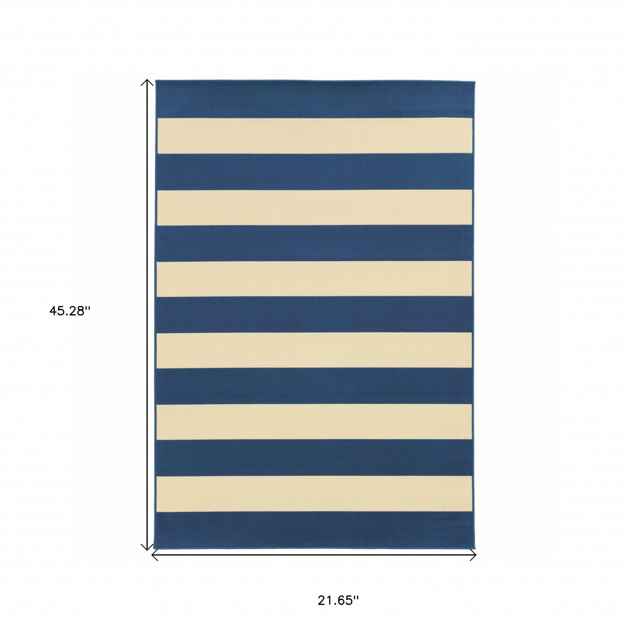 2' X 4' Blue and Ivory Indoor Outdoor Area Rug