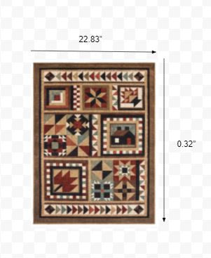 2’X3’ Brown And Red Ikat Patchwork Scatter Rug