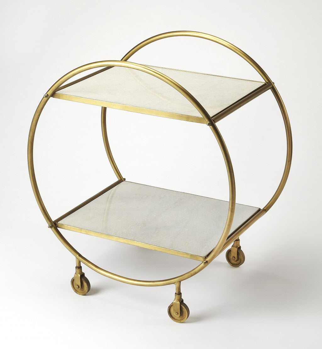 Modern Gold And White Marble Rolling Server