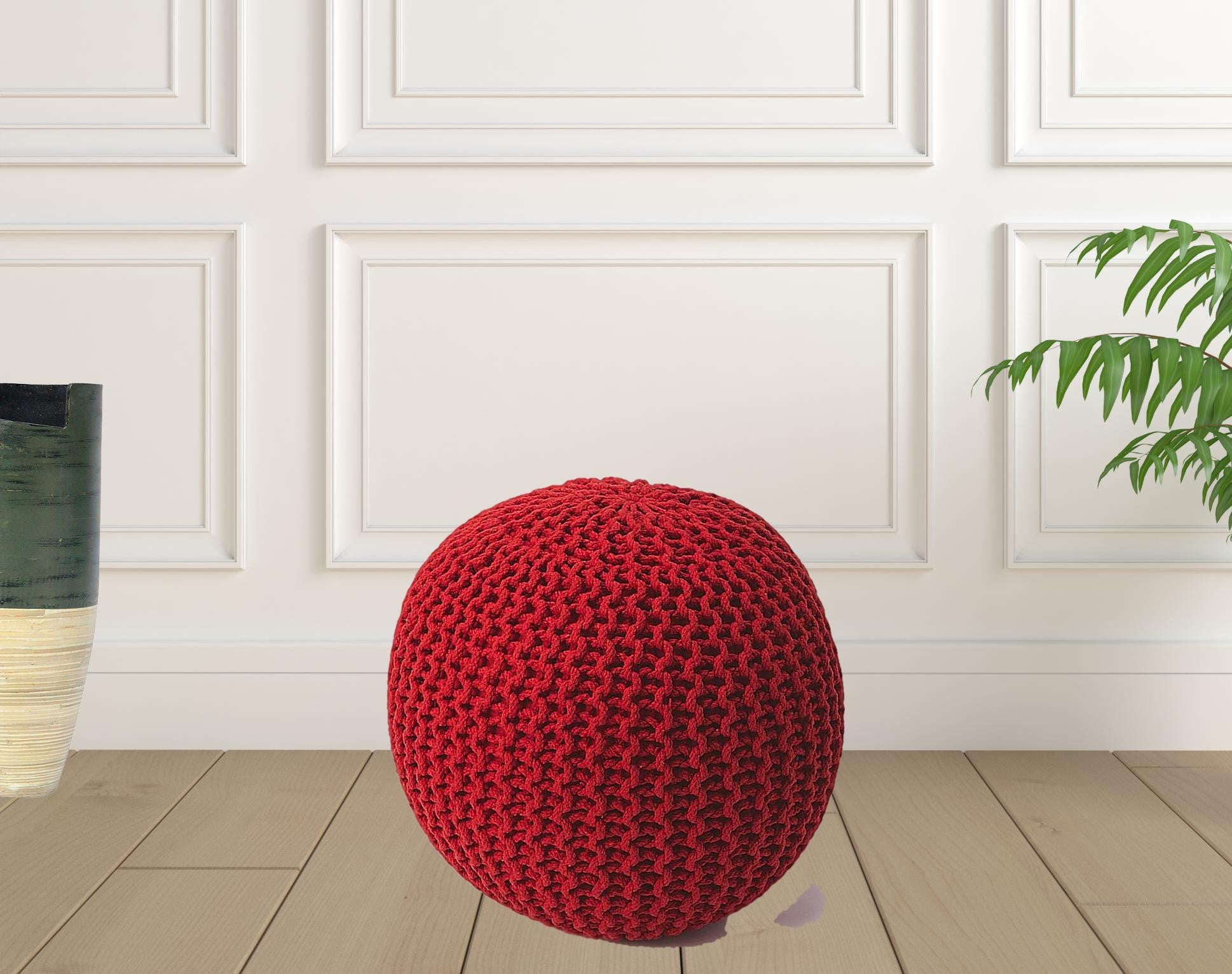 19" Red Round Pouf Ottoman