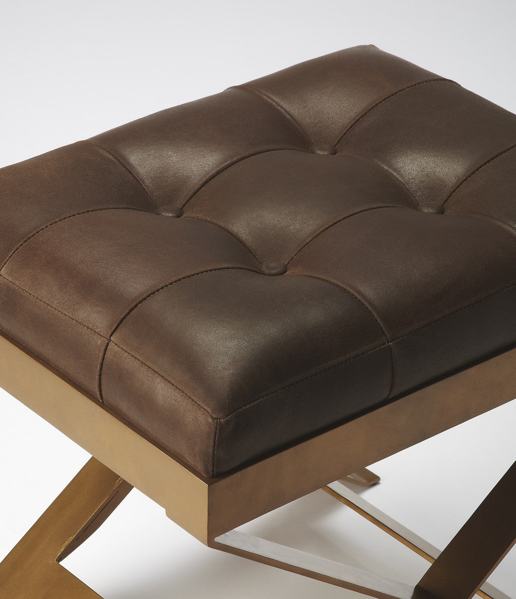 20" Brown Faux Leather Ottoman