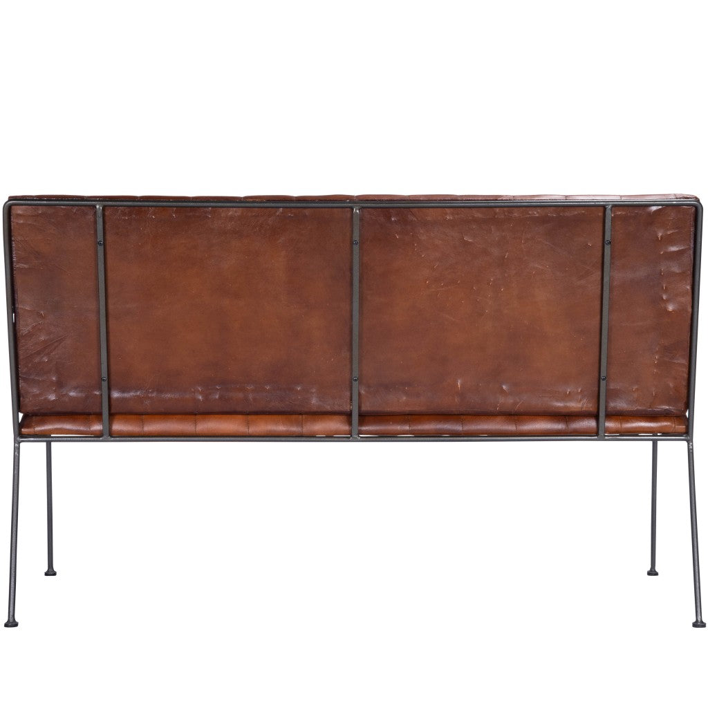 Executive Chic Leather And Metal Bench