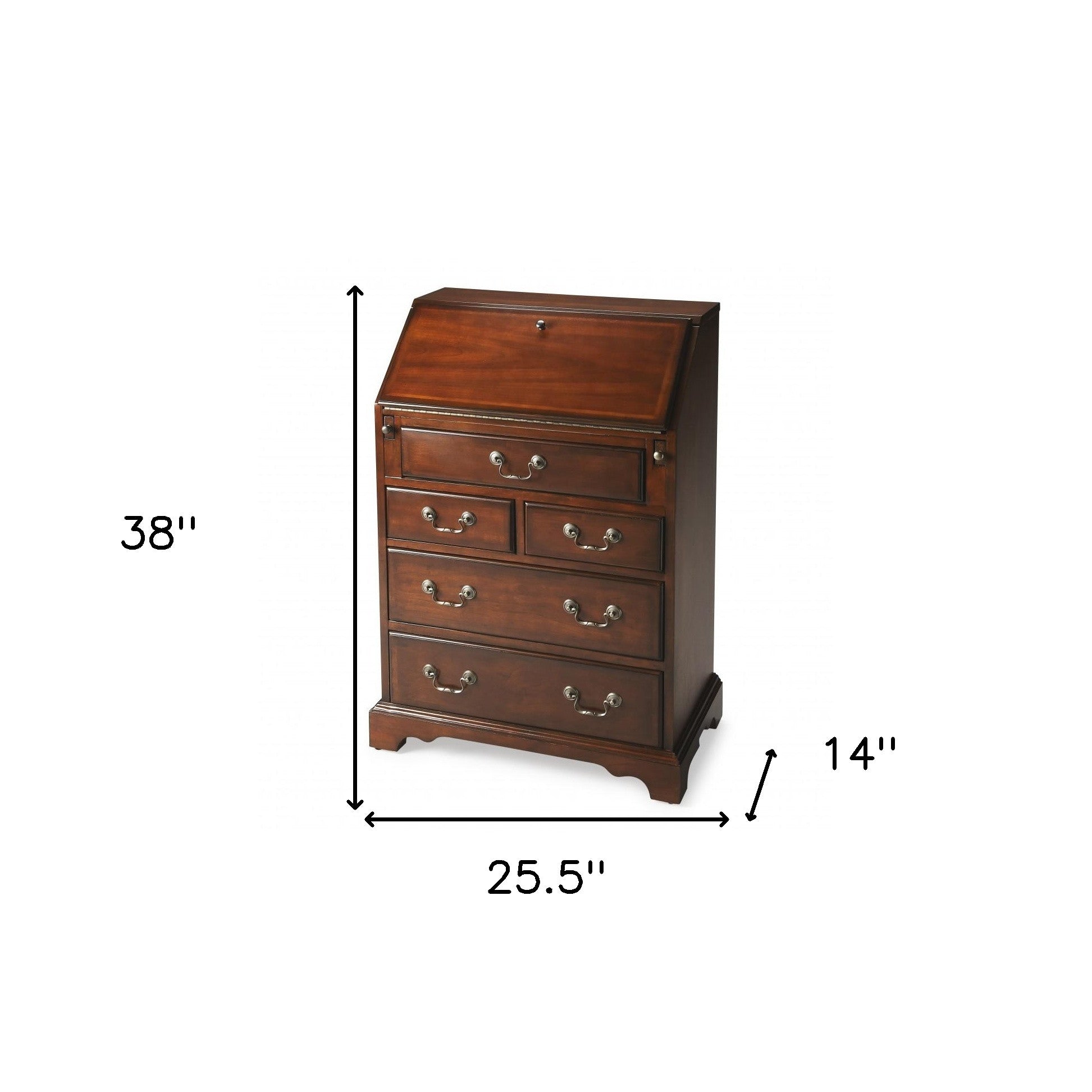 26" Brown Rubberwood Wood Secretary Desk With Five Drawers