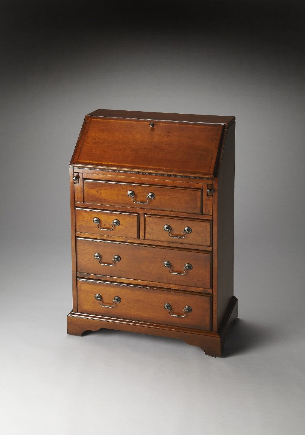 26" Brown Rubberwood Wood Secretary Desk With Five Drawers