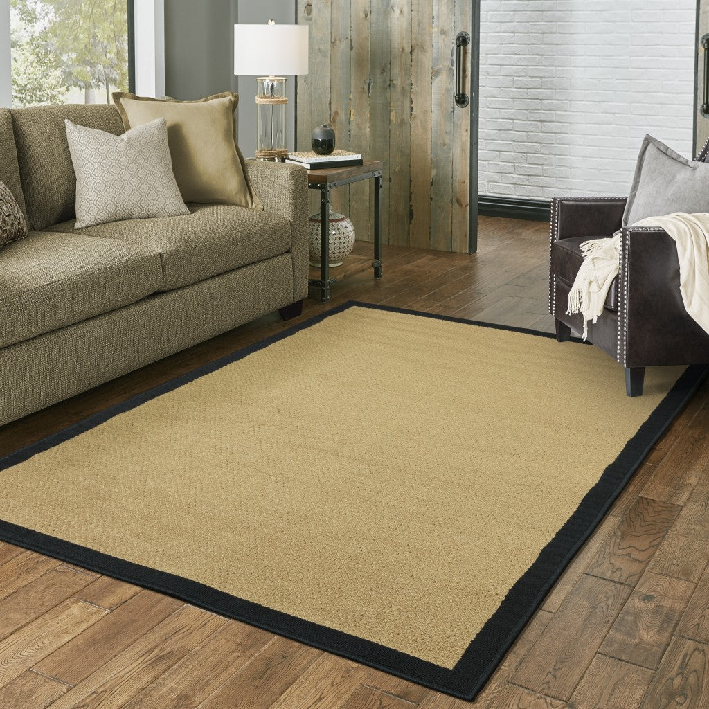 6' x 9' Beige and Black Indoor Outdoor Area Rug