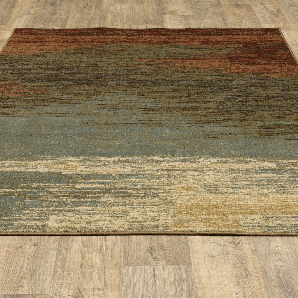 5’X7’ Blue And Brown Distressed Area Rug