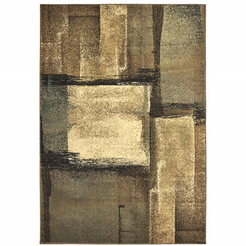 7’X9’ Brown And Beige Distressed Blocks Area Rug