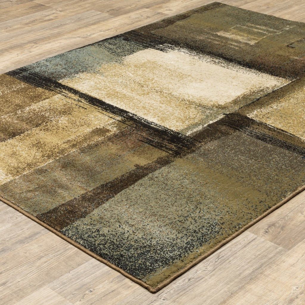 7’X9’ Brown And Beige Distressed Blocks Area Rug