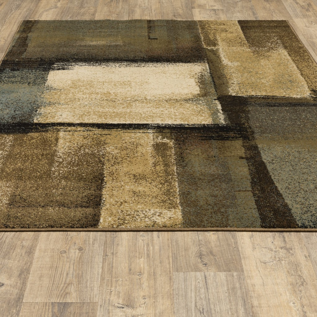 7’X9’ Brown And Beige Distressed Blocks Area Rug