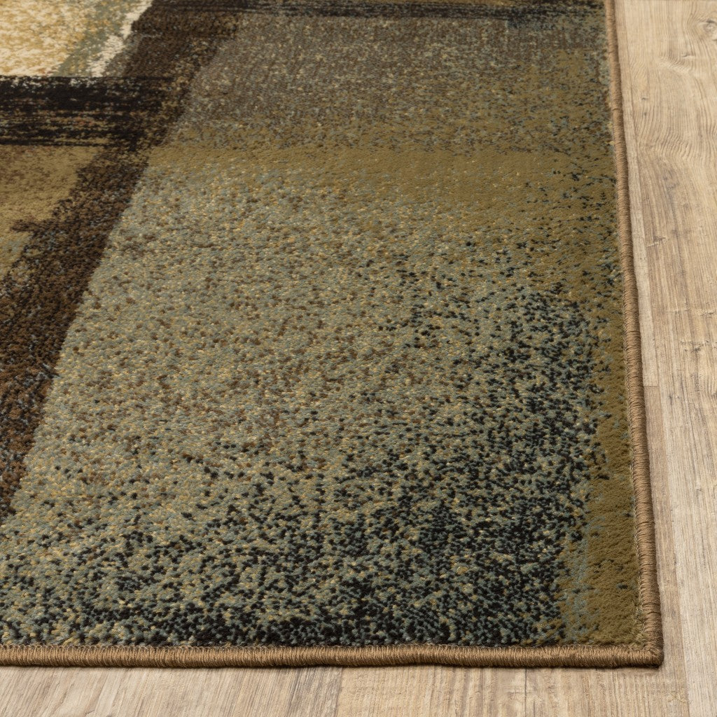 7’X9’ Brown And Beige Distressed Blocks Area Rug