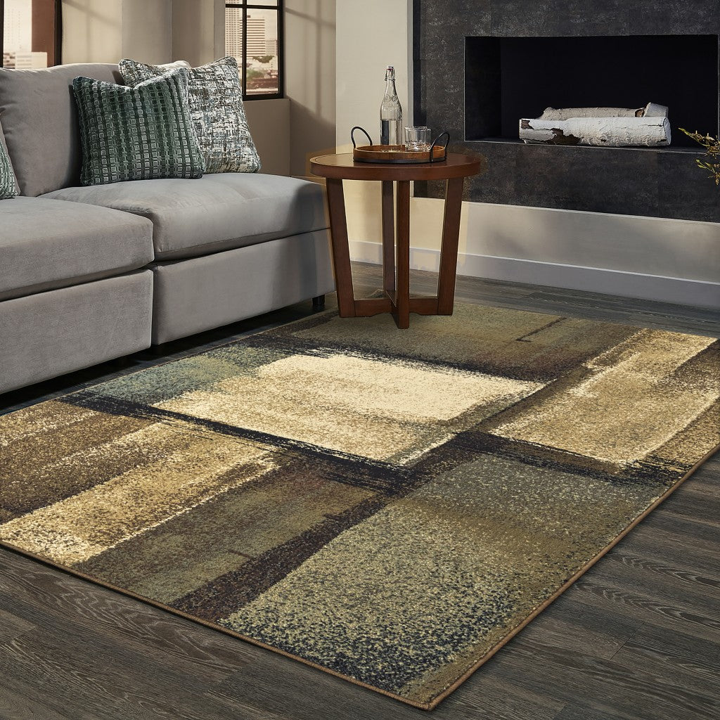 8’X10’ Brown And Beige Distressed Blocks Area Rug