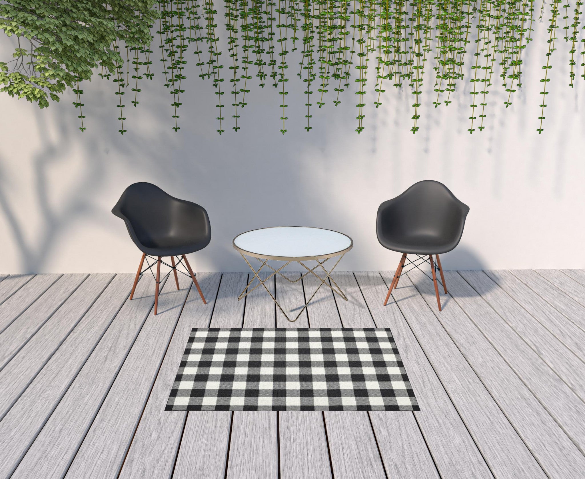 4' x 6' Black and Ivory Indoor Outdoor Area Rug