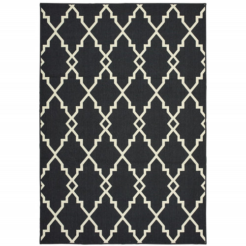 7' x 10' Black and Ivory Indoor Outdoor Area Rug