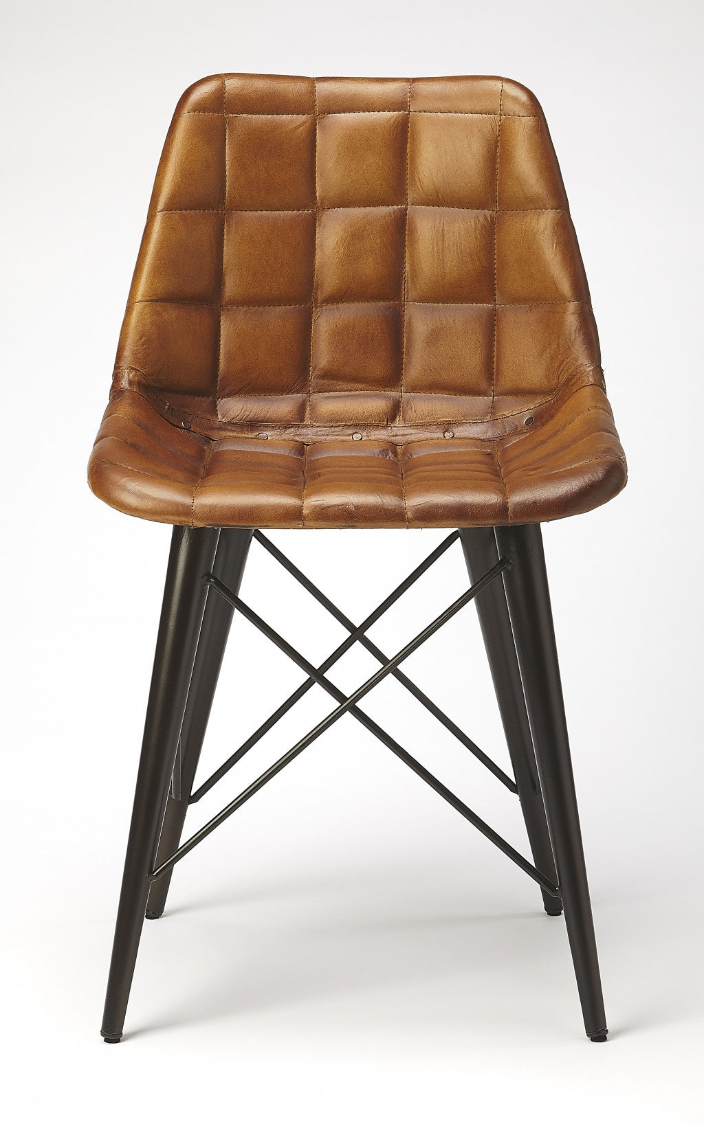 18" Brown Faux Leather Tufted Side Chair