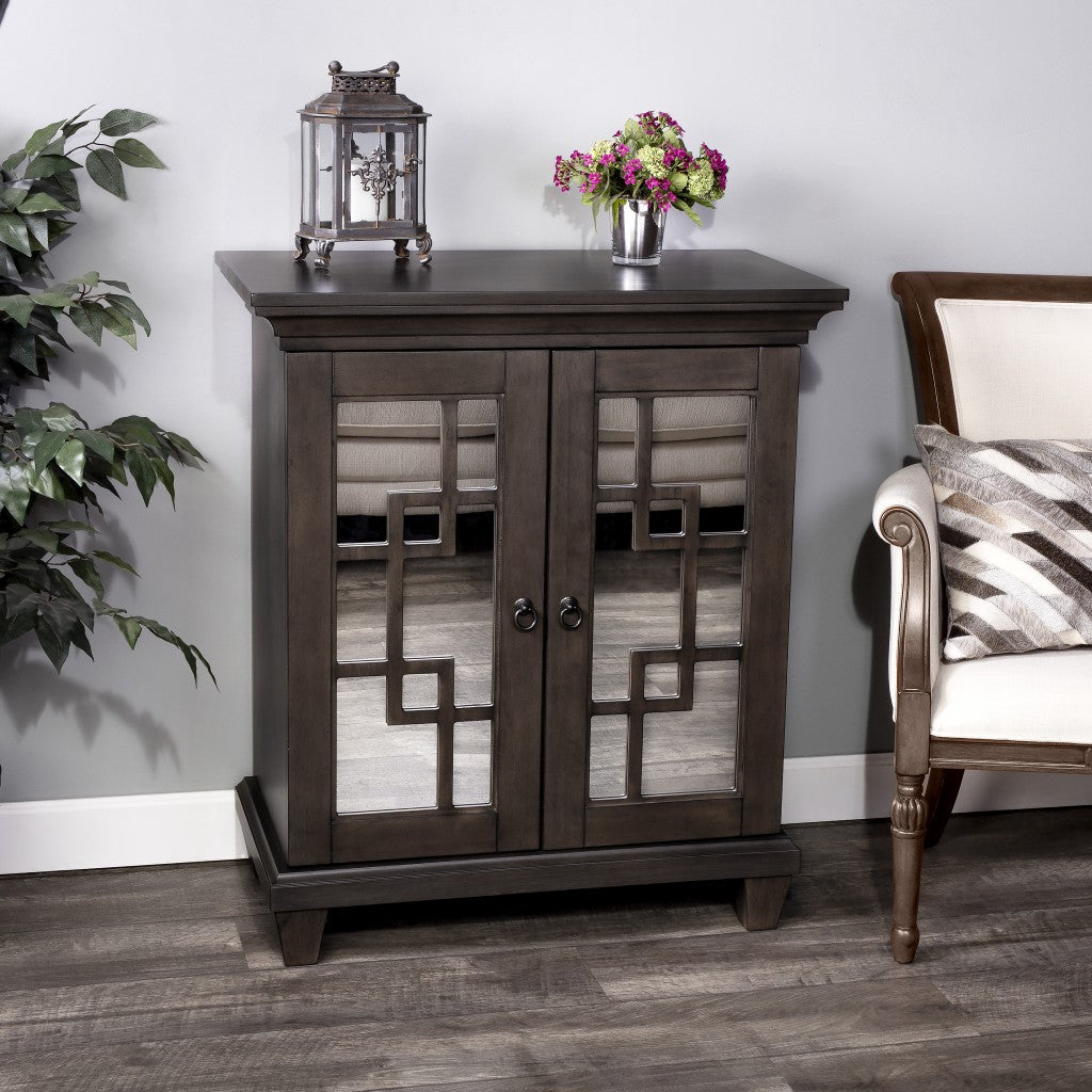 Dark Brown Fret Work Mirrored Accent Chest