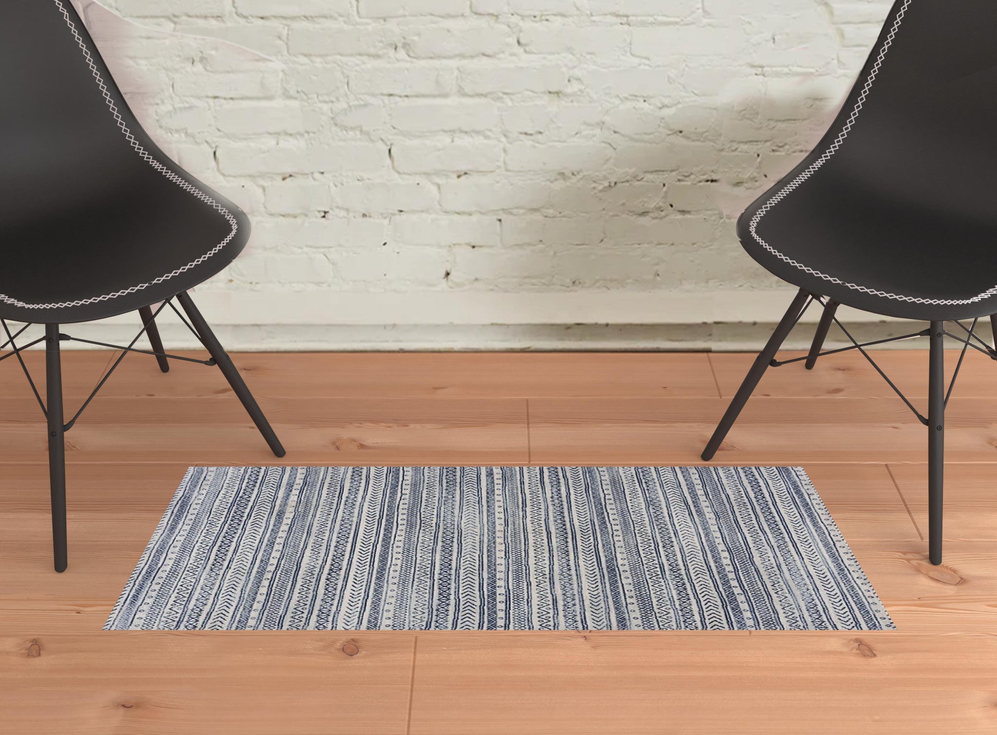 2’ X 4’ Navy Blue Decorative Stripes Area Rug