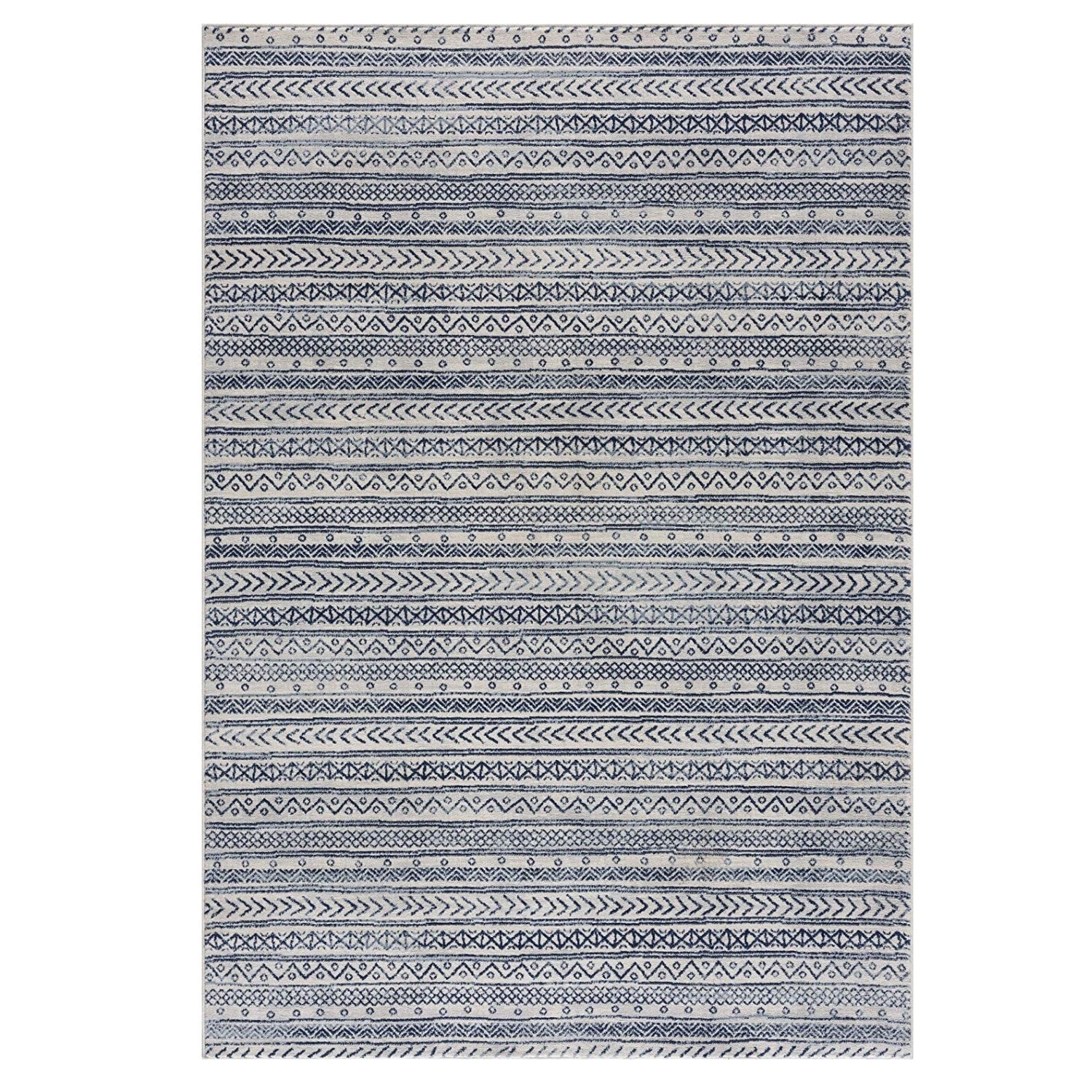 4’ X 6’ Navy Blue Decorative Stripes Area Rug