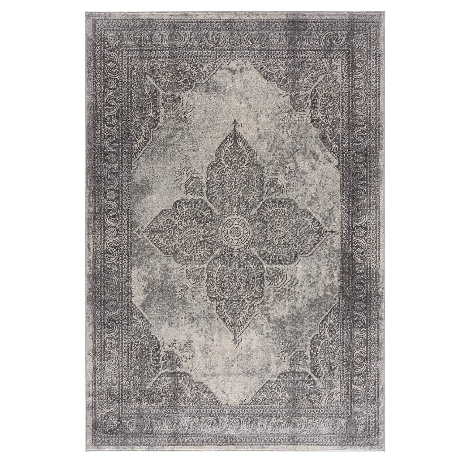 2’ X 4’ Gray Distressed Medallion Area Rug