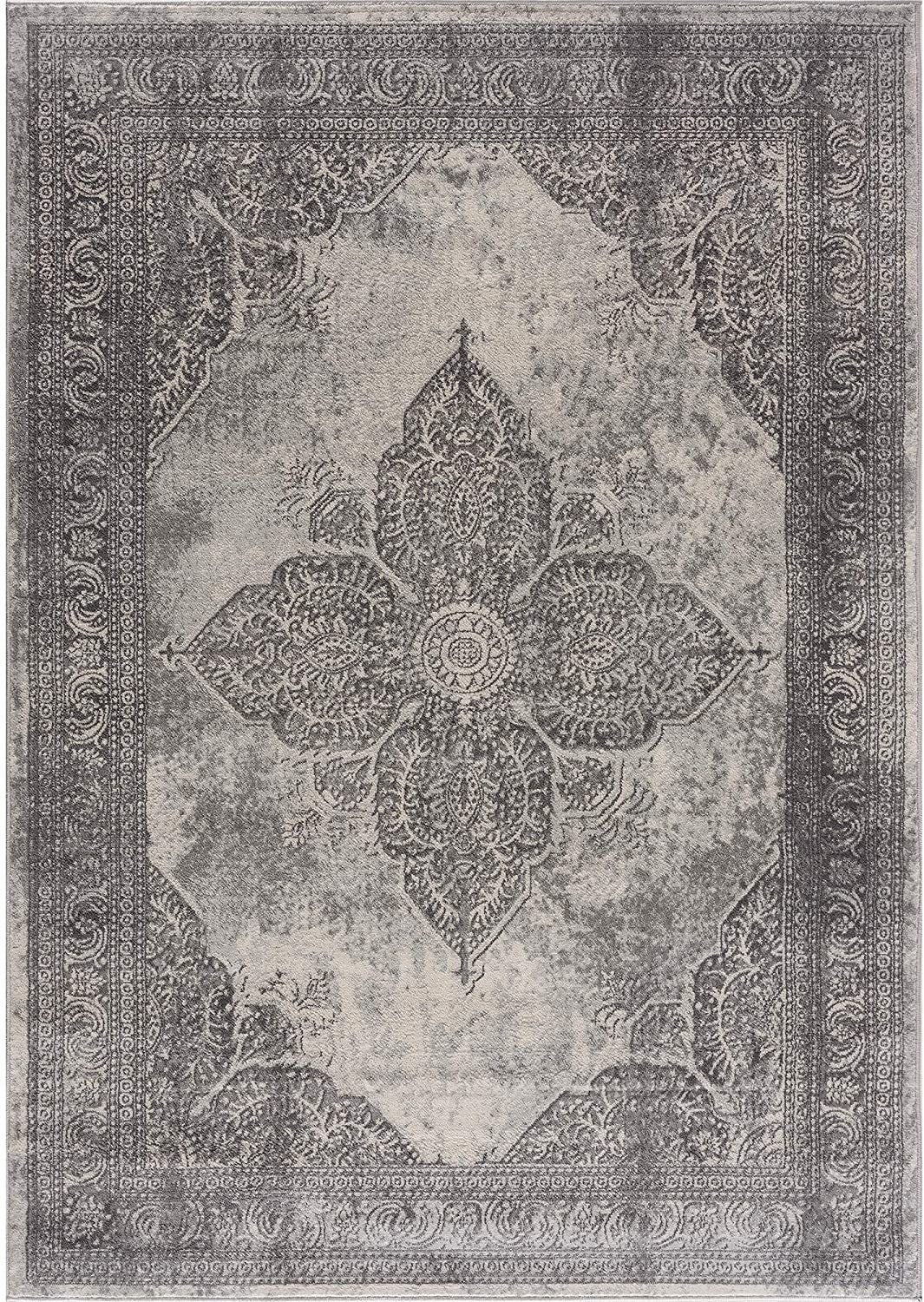 2’ X 4’ Gray Distressed Medallion Area Rug