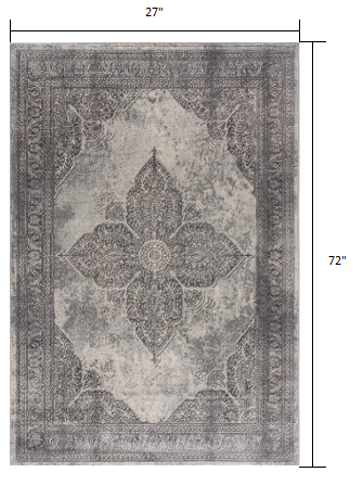 2’ X 6’ Gray Distressed Medallion Area Rug